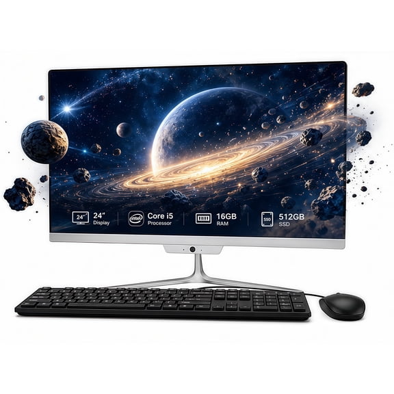 All-in-One Desktop PC 24" FHD Intel Core i5 up to 3.6GHz, 16GB RAM, 512GB SSD, Built-in HD Webcam,White (Mouse & Keyboard)