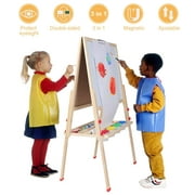 All-in-One Double Sided Adjustable Wooden Kid's Art Easel Kids Gift with Accessories, Children Drawing Painting Chalk Art Board