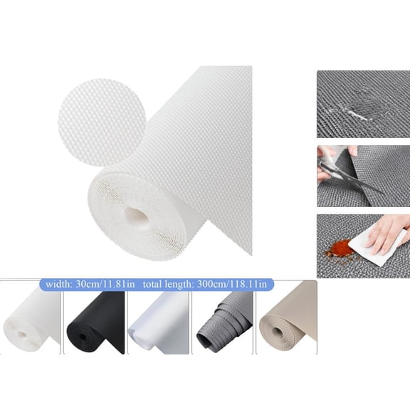 All-in-One Drawer Liner & Shelf Liners for Cabinets – Multi-Room Use: Kitchen, Bathroom, Wardrobe, RV & More (11.8"W x 118"L, White)
