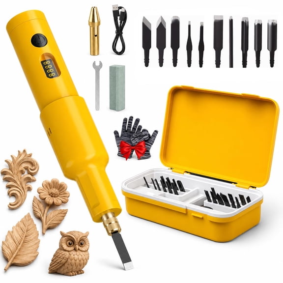 All-in-One Electric Carving Tool Set, 40W Cordless Rechargeable Wood Carving Chisel Kit with Interchangeable Chisel Blades Handheld Engraving Gouge Machine for Sculpting Shaping DIY