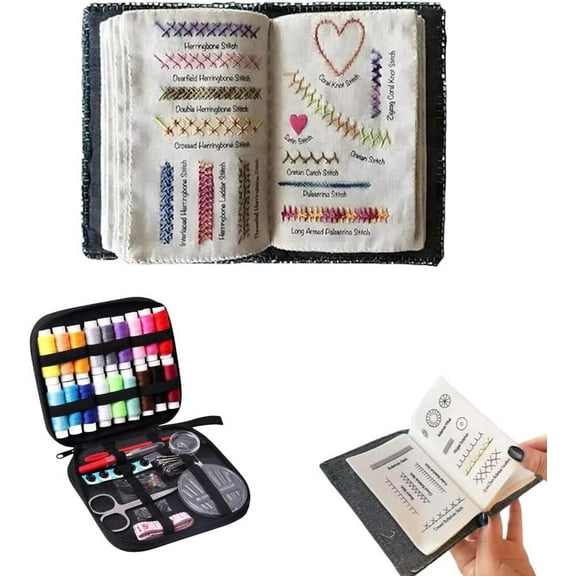 All-in-One Embroidery Stitch Book & Sewing Kit, Portable All-Scenario Learning with 106 Patterns, Complete DIY Practice Sampler Guide for Beginners Craft Lovers Cross Supplies Needle(#A-1pcs)