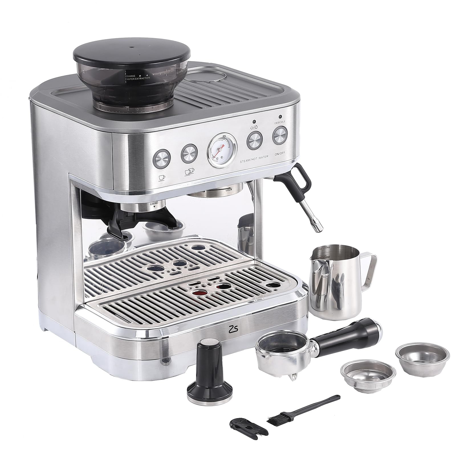 All-in-One Espresso Machine with Milk Frother and Grinder - 15 Bar Automatic Espresso Coffee Maker with Italian Pump for Home Barista Commercial Use, 2.5L Removable Water Tank
