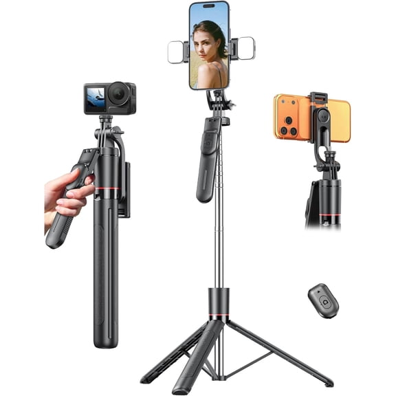 All-in-One Extendable Tripod with Remote, 360 Rotation Handle, Portable Travel Vlog Kit for Video Recording Live Streaming