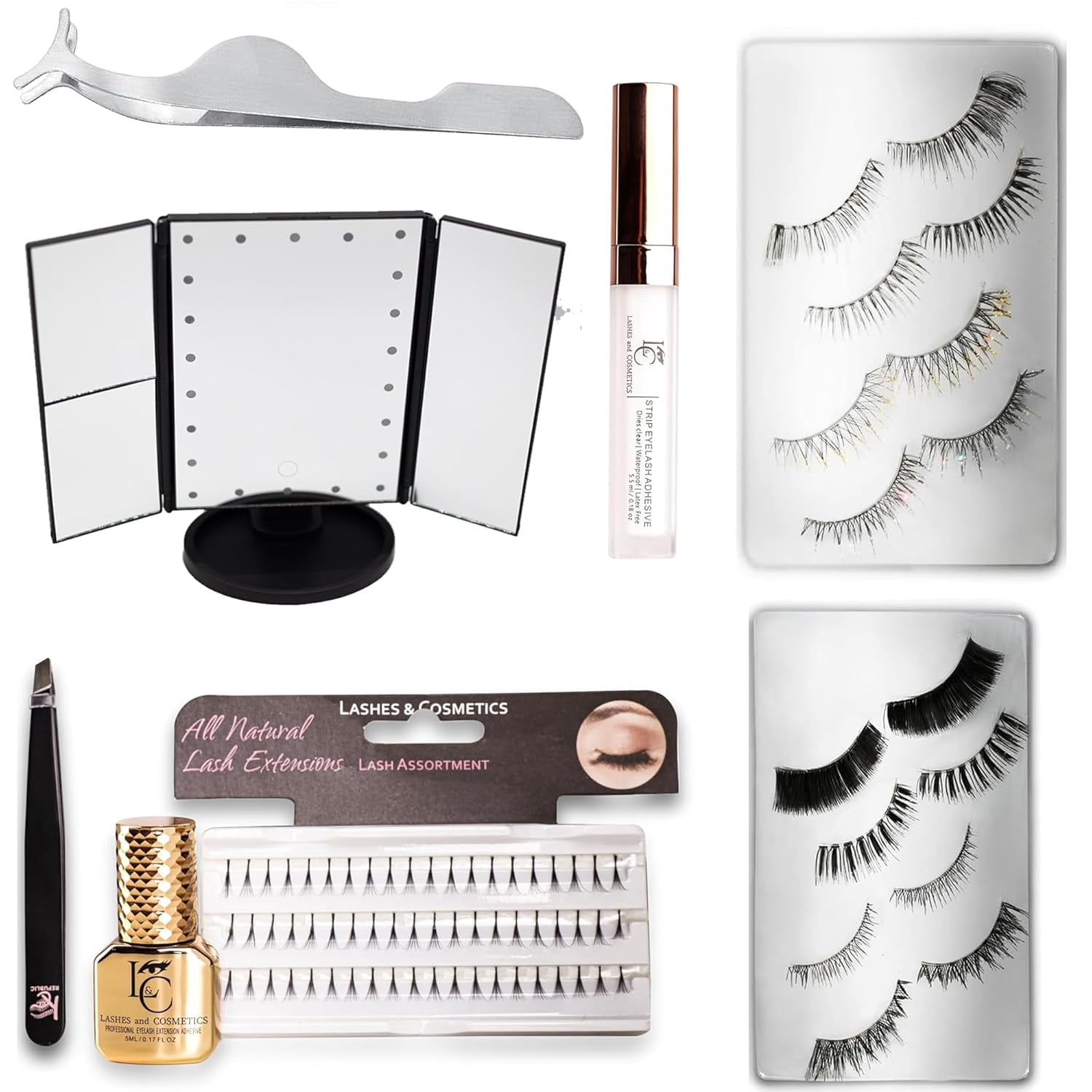 All-in-One Eyelash Extension Kit – False Lashes Set with Glue, Tweezers ...