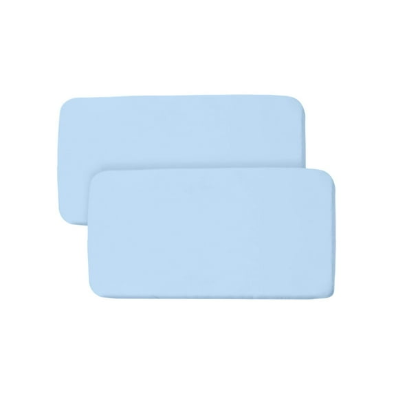 BreathableBaby All-in-One Fitted Sheet Waterproof Cover, For 33" x 15"/84 x 38 cm Bassinet Mattress, Light Blue (2-Pack)