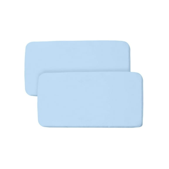 BreathableBaby All-in-One Fitted Sheet Waterproof Cover, For 33" x 15"/84 x 38 cm Bassinet Mattress, Light Blue (2-Pack)