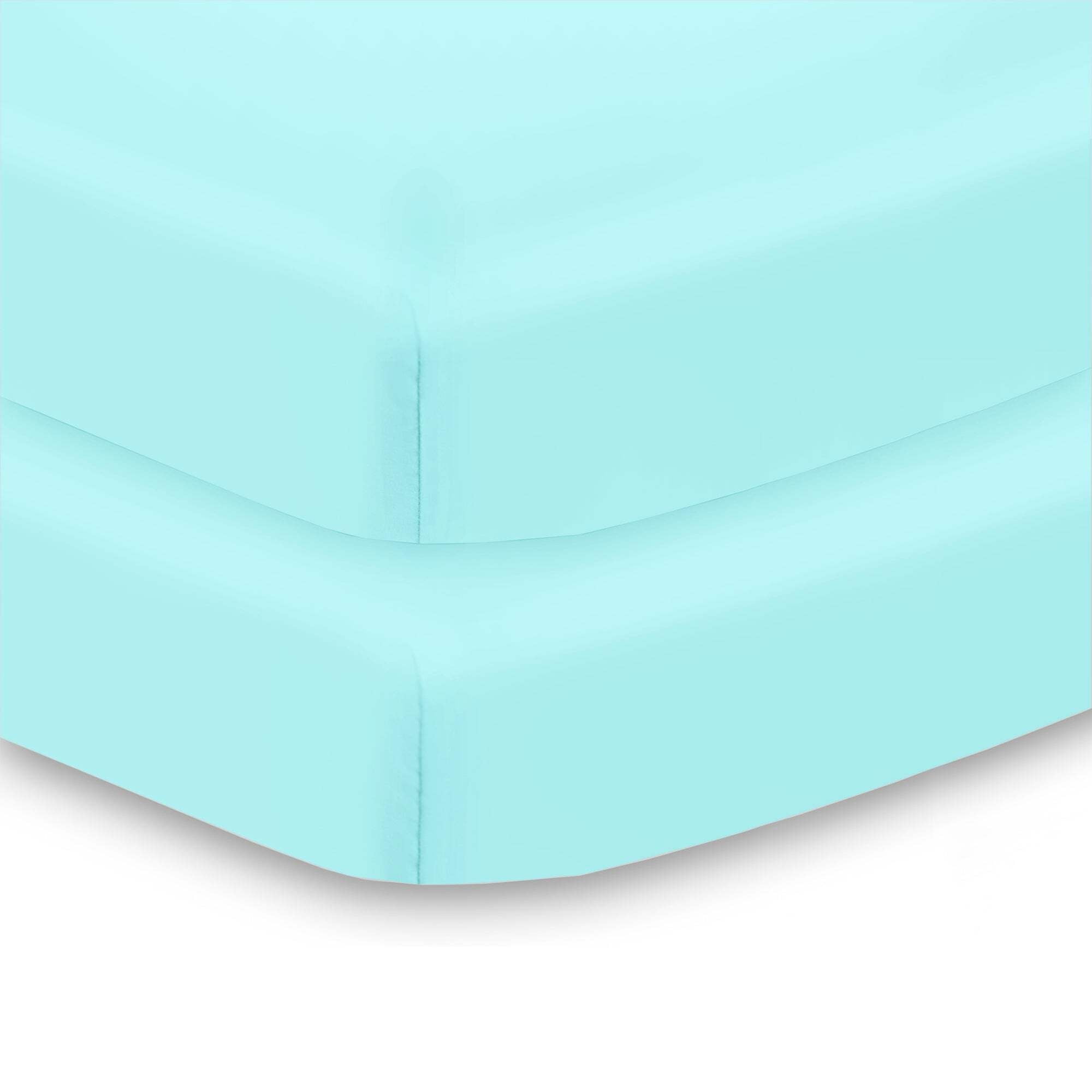 BreathableBabyAll-in-One Fitted Sheet Waterproof Cover, For 38 x 24"/97 x 61 cm Mini Crib Mattress, Aqua (2-Pack)