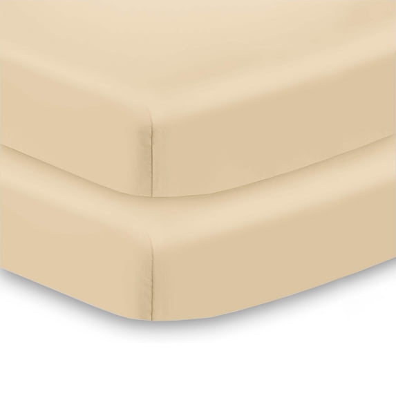 BreathableBaby All-in-One Fitted Sheet Waterproof Cover, For 38 x 24"/97 x 61 cm Mini Crib Mattress, Beige (2-Pack)