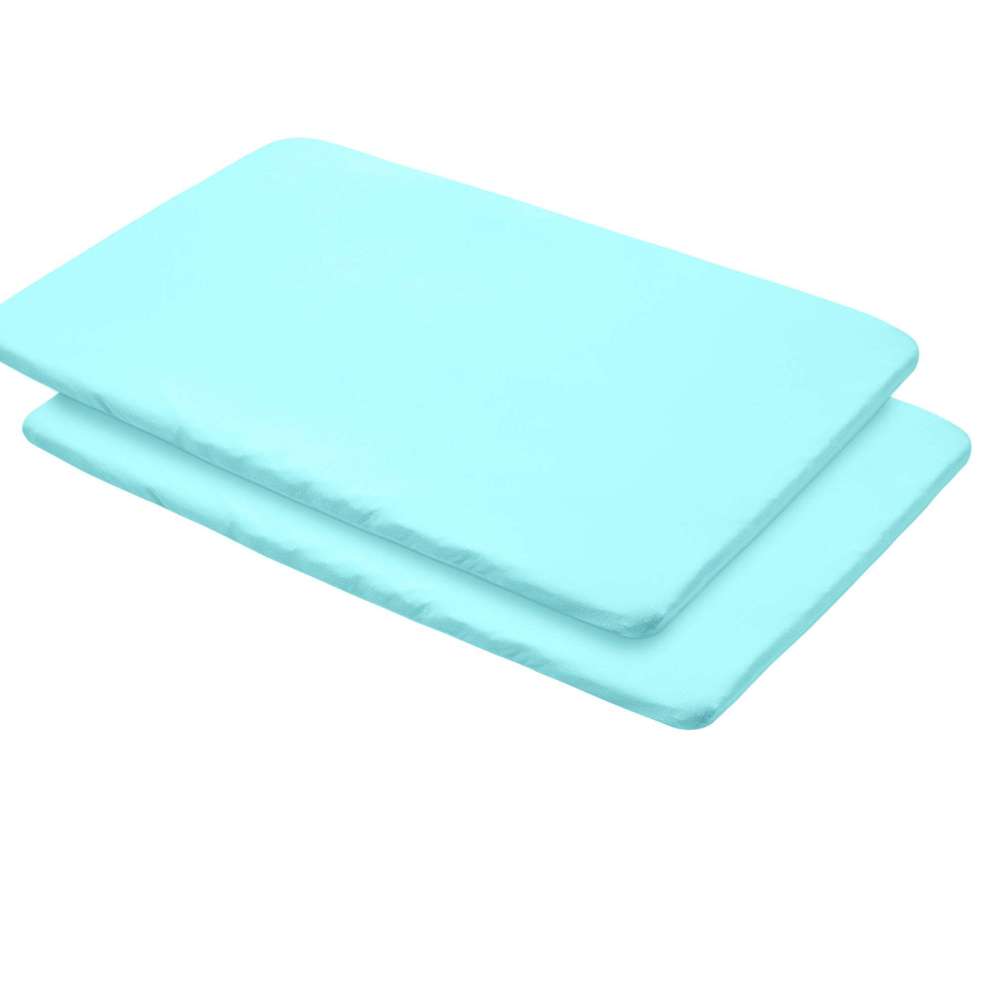 BreathableBaby All-in-One Fitted Sheet Waterproof Cover, For 39" x 27"/99 x 69 cm Play Yard Mattress, Aqua (2-Pack)