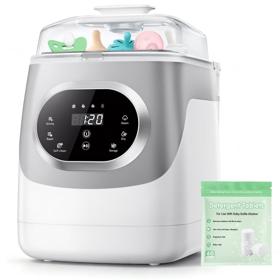 All-in-One Fully Automatic Baby Bottle Washer,Cleaner,Sterilizer & Dryer with 72-Hour Odor-Free Storage,Large Double-Layer Capacity,Gray White