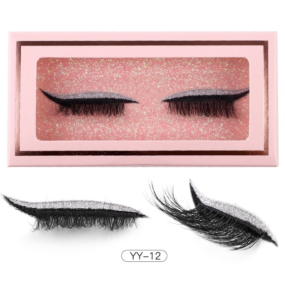 All-in-One Glue-Free False Eyelashes Set (1 Pair,Silver + Green) - Built-in Eyeliner & Eyeshadow, Lazy-Friendly, Natural Voluminous Curl, Easy to Apply for Daily Makeup & Quick Touch-Ups