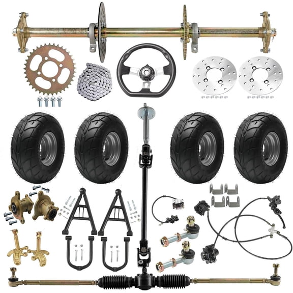 All-in-One Go Kart & Drift Trike 32" Rear Axle Kit with 16x8-7" Wheel Tires, 3 Stud Hub, Sprocket, Steering Assembly & Brake System for Custom Builds ATV, Quad, & Golf Carts Drift Trikes and Vehicles