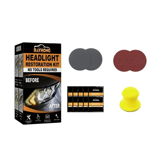 All-in-One Headlight Restoration Kit: 6 Sanding Pads + 8oz Clear Coat Sealer + Microfiber Cloths - Permanent Fix for Yellowed/Faded Lights