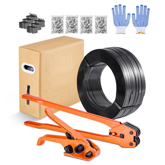 Manual Pallet Strapping Kit, Heavy Duty Sealing Tool with 2000ft PET Straps, 600 Metal Seals & 200 Corner Protectors, Packaging Tools for Warehouse Transport Household Use