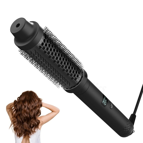 All-in-One Hot Brush Styler for Salon Blowouts, Professional Round Curling Iron Comb with LCD Display for Creating Soft Curls, Waves, and Frizz-Free Volume at Home