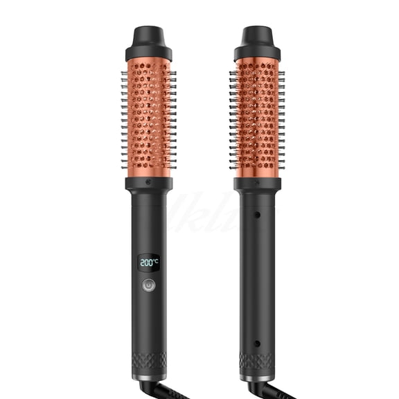 All-in-One Hot Brush Styler for Salon Blowouts, Professional Round Curling Iron Comb with LCD Display for Creating Soft Curls, Waves, and Frizz-Free Volume at Home