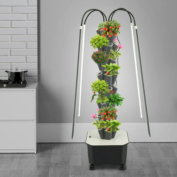 All-in-One Hydroponic Unit, Includes Pump/LEDs/Sponges, 100-240V Auto Voltage for Global Use in Greenhouses/Home Gardens
