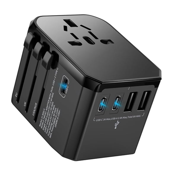 All-in-One International Travel Plug Adapter with 3 USB-C & 2 USB-A Ports, Universal Worldwide Power Outlet Charger for US, EU, UK, AUS, Spain, Germany, Ireland, Italy