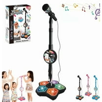 The All-in-One Microphone Toy, 2026 New Karaoke Microphone Toy with Adjustable Stand and LED Lights, Christmas Birthday Gifts for Little Singers Black
