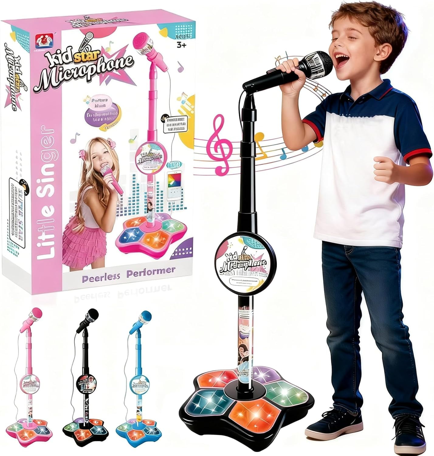 The All-in-One Microphone Toy, 2026 New Karaoke Machine with Adjustable Stand and Led Lights, Portable Echo Microphone, Children’s Singing Toys (Black)