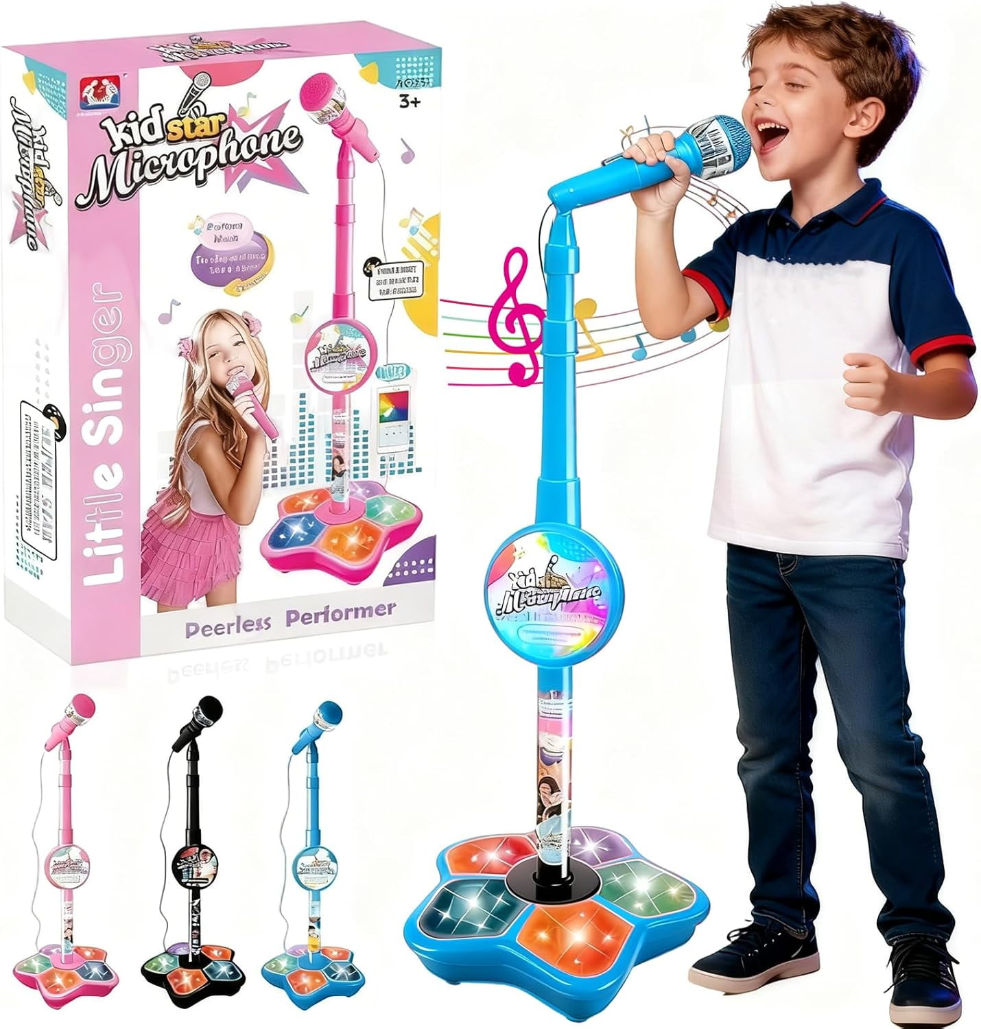 The All-in-One Microphone Toy, 2026 New Karaoke Machine with Adjustable Stand and Led Lights, Portable Echo Microphone, Children’s Singing Toys(Blue)