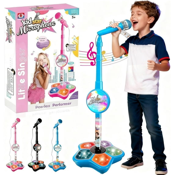 The All-in-One Microphone Toy, 2026 New Karaoke Machine with Adjustable Stand and Led Lights, Portable Echo Microphone, Children’s Singing Toys(Blue)