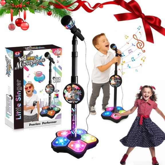 The All-in-One Microphone Toy - Kids Karaoke Machine with Adjustable Stand, Built-in Music, Colorful Lights, and Echo Effects for Singing and Concert Fun