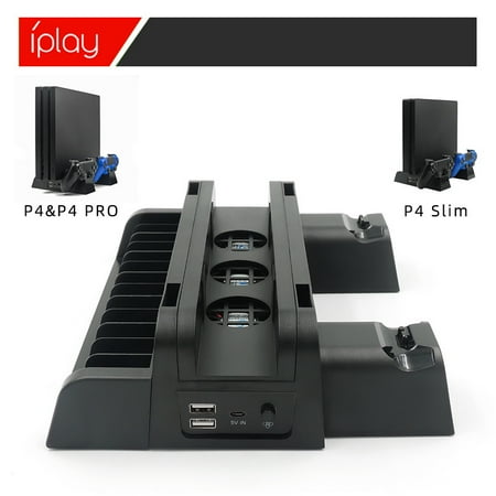 All-in-One PS4/Slim/Pro Cooling Stand - Game Disc Storage Rack + Dual Controller Charging Station, Universal Compatibility, Space-Saving Design | PS4 Accessories