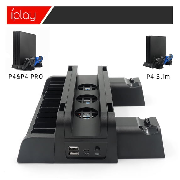 All-in-One PS4/Slim/Pro Cooling Stand - Game Disc Storage Rack + Dual Controller Charging Station, Universal Compatibility, Space-Saving Design | PS4 Accessories