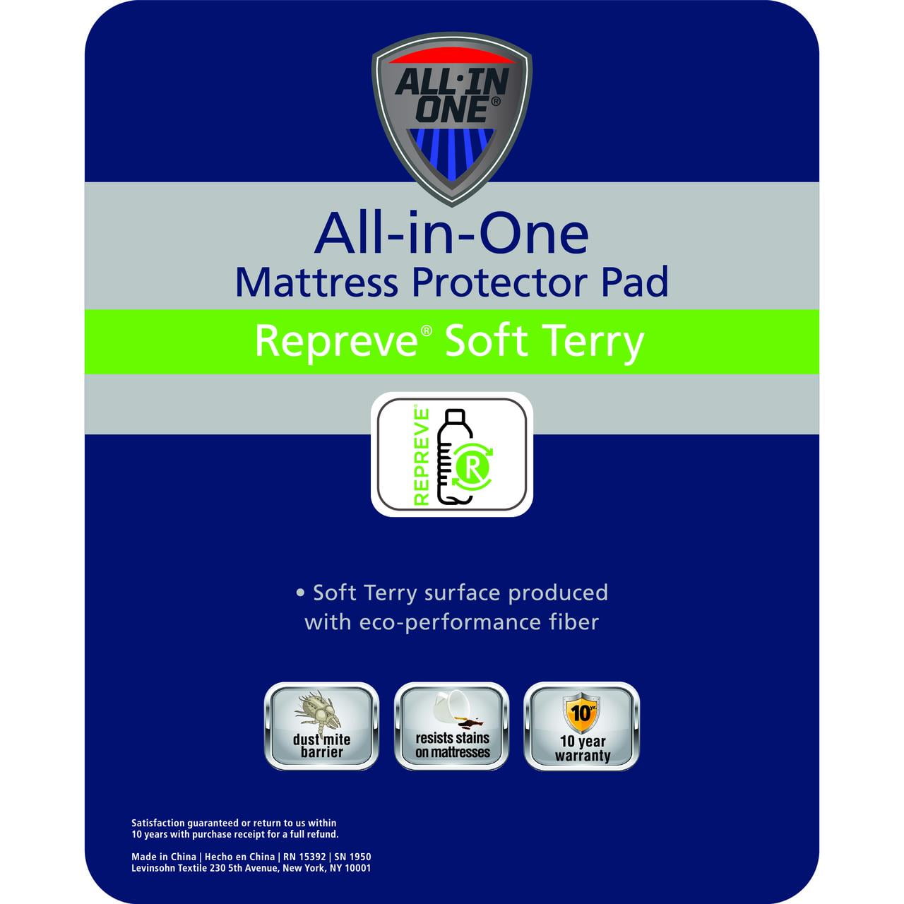 All-in-One Repreve Recycled Soft Terry Fitted Mattress Pad, California King