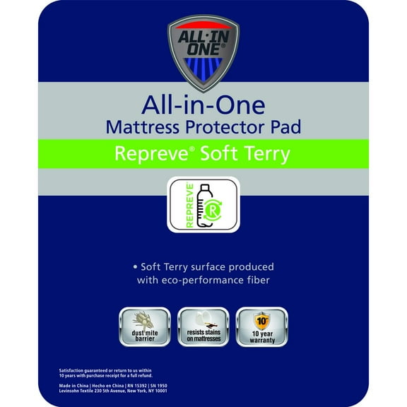 All-in-One Repreve Recycled Soft Terry Fitted Mattress Pad, Queen