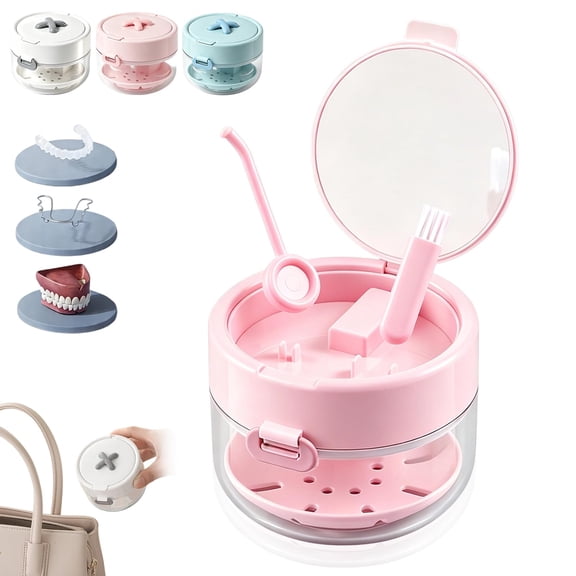 All-in-One Retainer Storage Case, 3-in-1 Retainer Case with Mirror and Cleaning Brush, Portable Aligner and Mouth Guard Storage Box for Travel and Daily Use