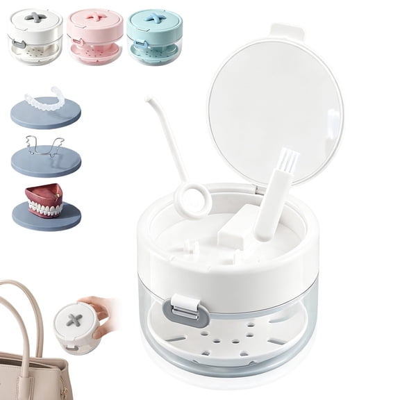 All-in-One Retainer Storage Case, 3-in-1 Retainer Case with Mirror and Cleaning Brush, Portable Aligner and Mouth Guard Storage Box for Travel and Daily Use