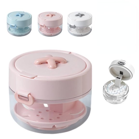 All-in-One Retainer Storage Case, Denture Cleaning Cup with Removable Basket, Portable Mouth Guard Storage Container, Travel Storage Organizer for Daily Care(Pink)