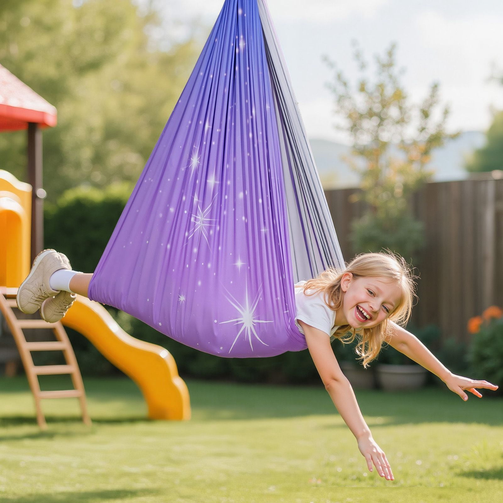 300lbs Capacity Sensory Swing Set: 360° Rotation Ceiling Swivel Hanger, Double-Layer Fabric Hammock for Indoor/Outdoor Therapy, Kids & Adults