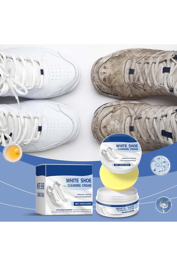 All-in-One Shoe Cleaning Kit, Whitening Cream with Sponge for Shoes, Sports and Dress Shoes – Waterless Formula, Deep Cleans Scuffs and Dirt, Works on Bags and Car Interiors Too