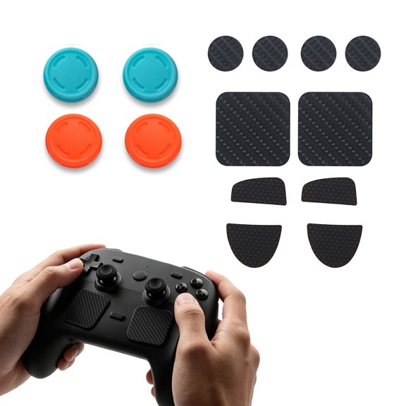 All-in-One Silicone Grip Accessory Kit Compatible with 2026 Steam Controller 2, Thumbstick Caps Touchpad & Rear Button Carbon Fiber Stickers