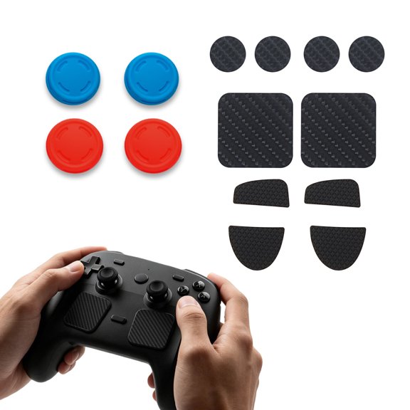 All-in-One Silicone Grip Accessory Kit Compatible with 2026 Steam Controller 2, Thumbstick Caps Touchpad & Rear Button Carbon Fiber Stickers