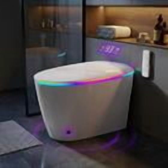 All-in-One Smart Toilet with Auto-Open Lid, Heated Seat, Warm Water Bidet & Dryer. Includes Foam Shield, Foot Sensor & Night Light.
