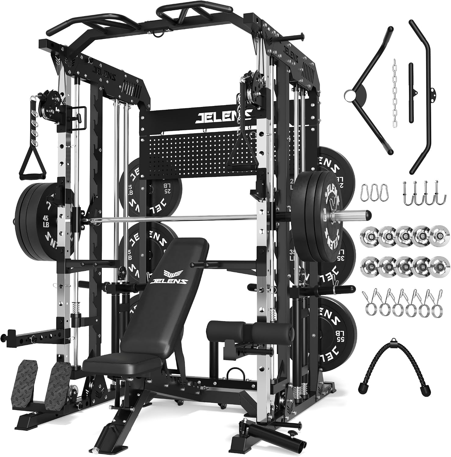 All-in-One Smith Machine, Plate Loaded Home Gym Power Cage with ...