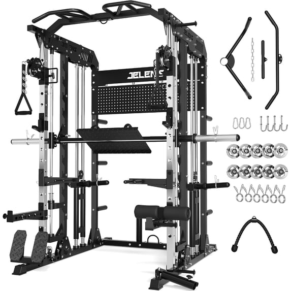 All-in-One Smith Machine, Plate Loaded Home Gym Power Cage with ...