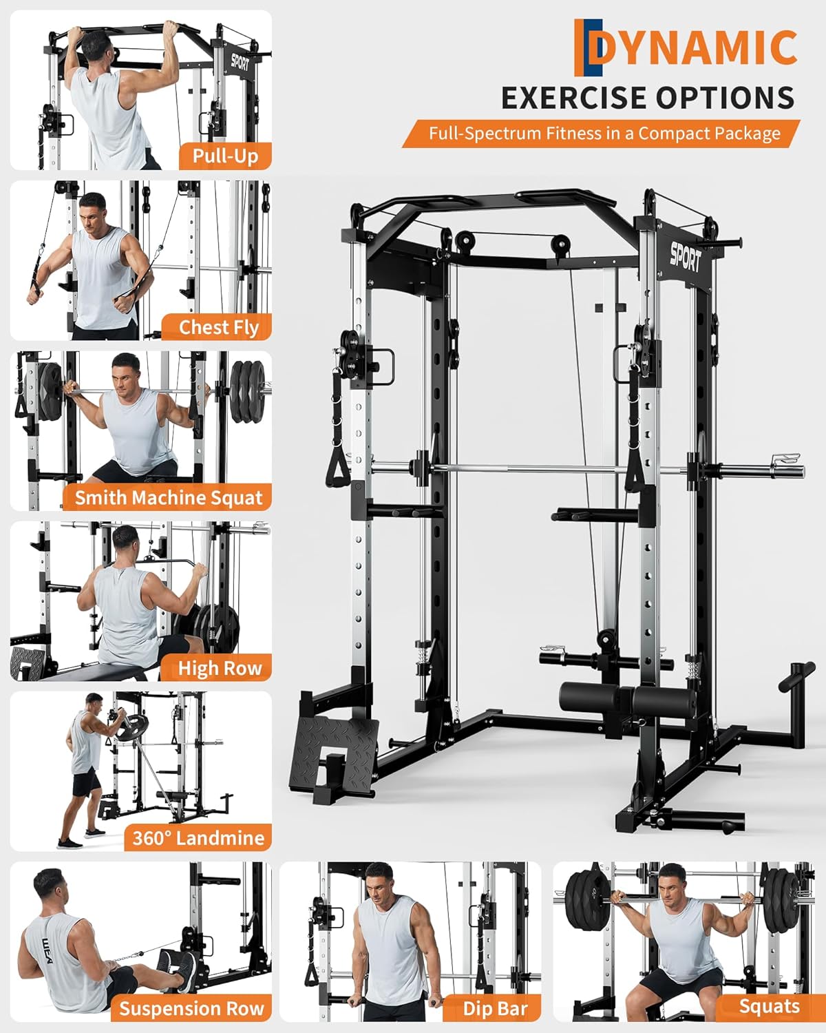All-in-One Smith for Home Gym, Multi-Function Power Cage with Crossover ...