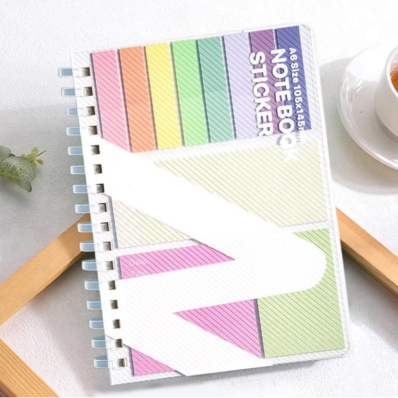 All-in-One Spiral Notebook with Sticky Notes, Wirebound All-in-One Organizer Set with Pastel Gradient Cover, Compact A5 Notepad for Stu-dents & Office Workers