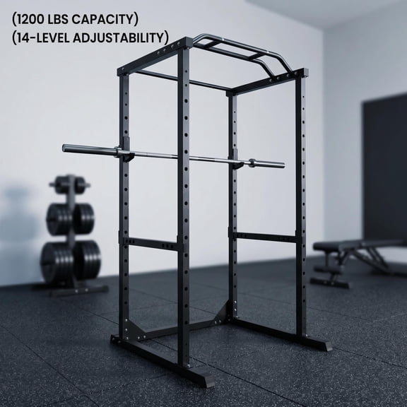 All-in-One Squat Rack 1200LB Weight Capacity 14-Speed Adjustable Barbell Protection Rack (8.7" to 71.7") Wide & Narrow Pull-Up Bar Home Gym Power Cage for Strength Training