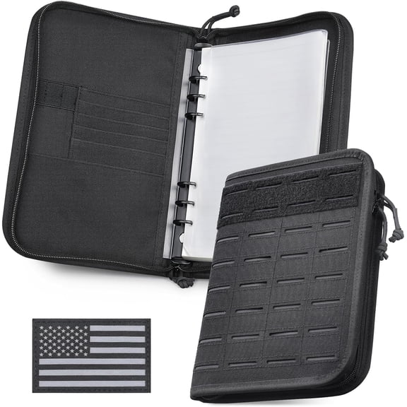 All-in-One Tactical Notebook Padfolio Ring Binders | Detachable A5 6-Ring Binder & 80 Refill Papers | Molle Zip Notebook Cover | for Gift, Planners, School, Work, Travel, Feild