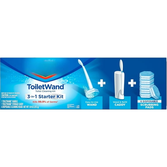 All-in-One Toilet Cleaning Kit, Disinfecting Brush + Storage Caddy & Refill Heads