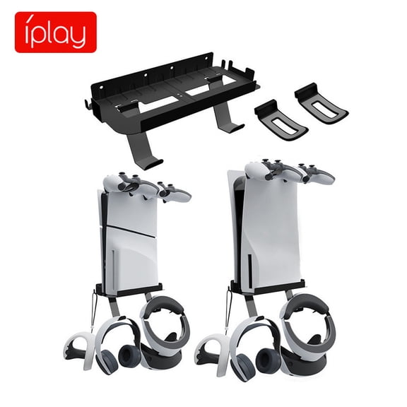 All-in-One Wall Mount Kit for PS5 Pro/PS5 Slim + PS VR2 - 5-in-1 Hub with Dual DualSense Charger, Headphone Hook & Controller Storage,Space-Saving Design | PS5 Pro/PS5 Slim/PS VR2 Accessories