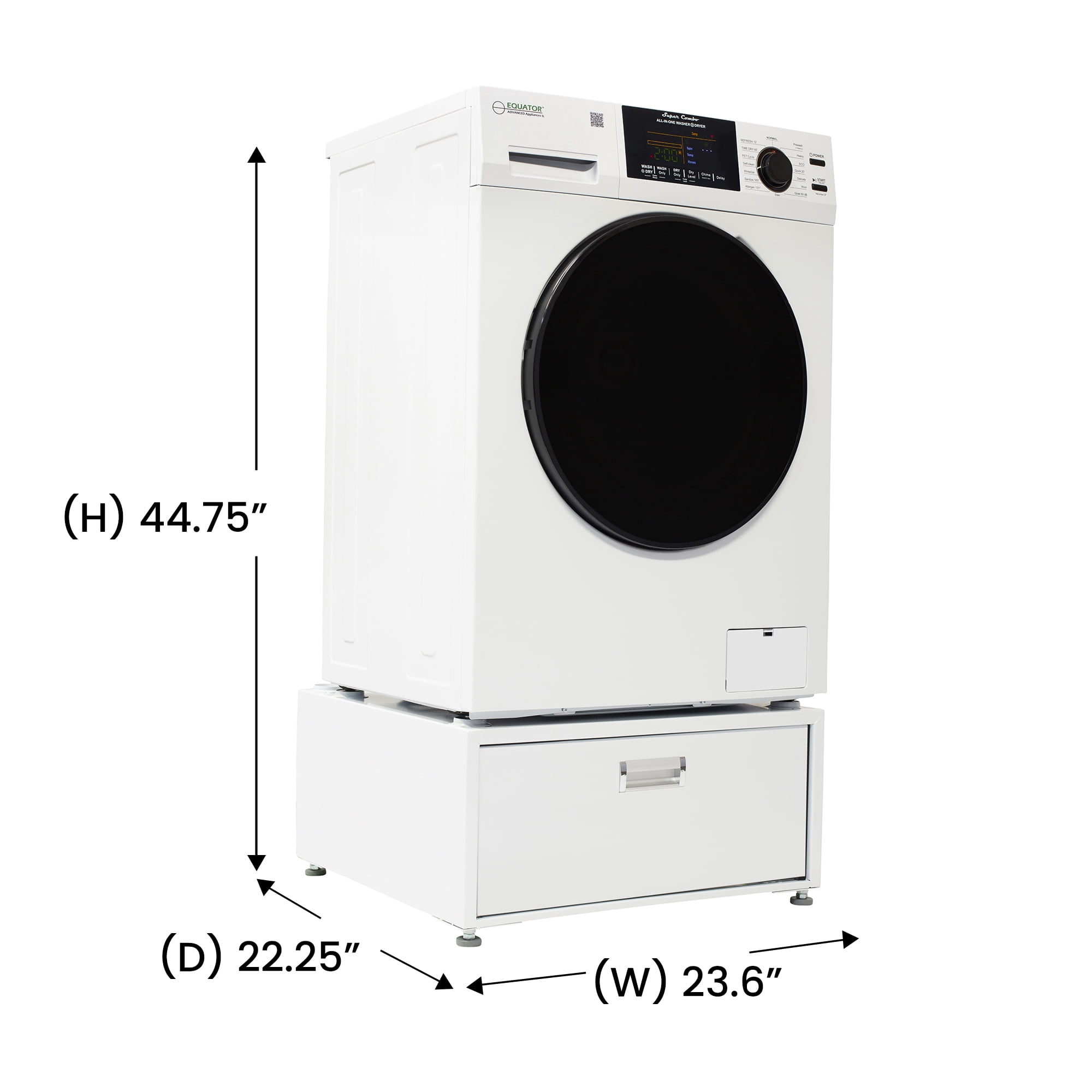 Equator All-in-One Washer Dryer VENTED-DRY 30% FASTER than Condense 15lb 110V with Pedestal, Child Lock and Adjustable Legs
