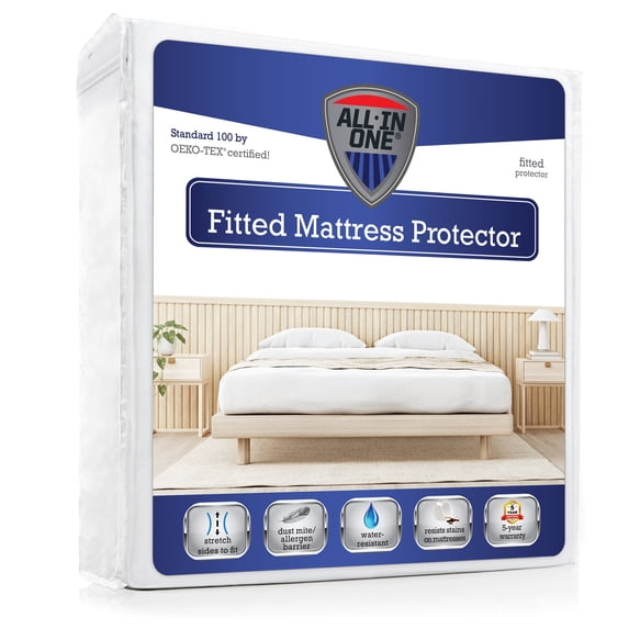 All-in-One Waterproof Fitted Mattress Protector, Queen