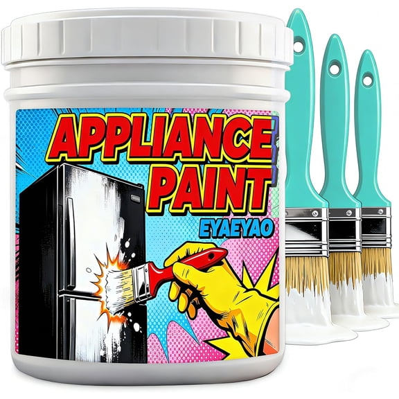 All-in-One White Appliance Paint, 34 Fl Oz (1000 ml), Metal Coating for Refrigerators, Washers, Dryers & Stoves, Durable Scratch-Resistant Finish, Easy Application (White, 34 Fl Oz)